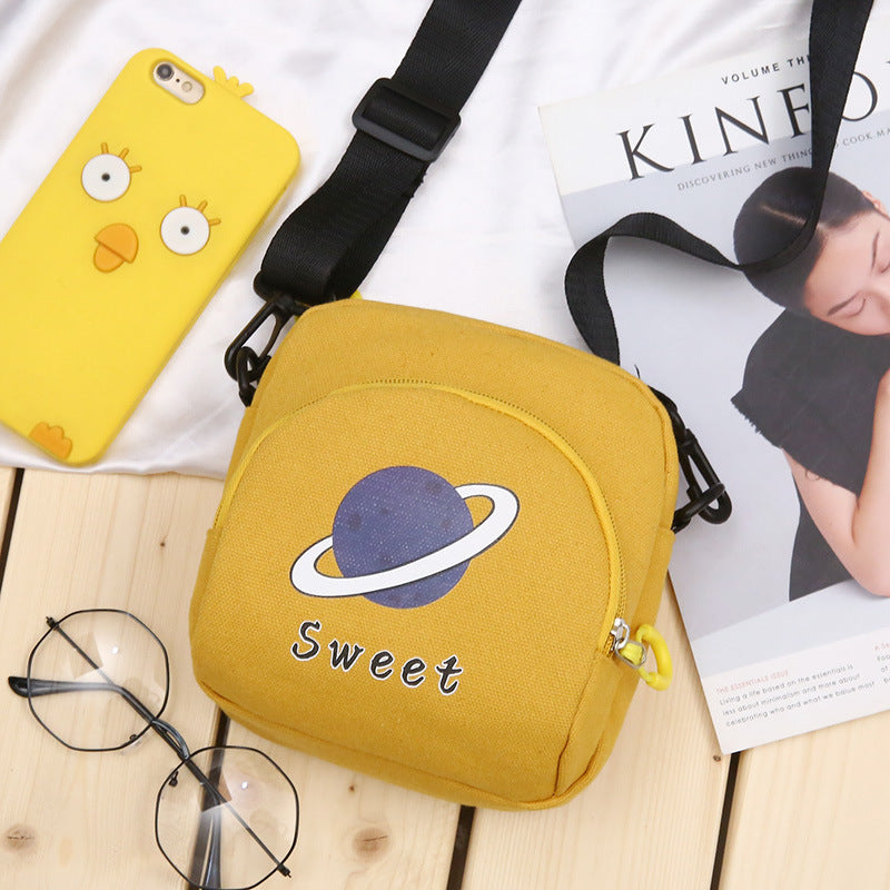 Planet's New Cute Canvas Bag Female Shoulder Ins Korean Version Of The Fashion Oblique Cross Bag Student Casual Small Bag