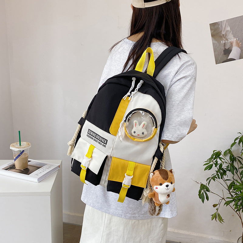 Color Matching Backpack Junior High School Student Schoolbag Large Capacity Girls Chic Girl Backpack