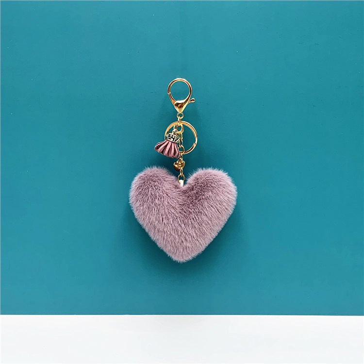 Tassel Peach Heart Key Chain Cute Bag Pendant Heart Shape Plush Car Key Chain Pendant Creative Small Gift