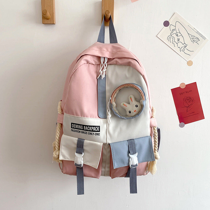 Color Matching Backpack Junior High School Student Schoolbag Large Capacity Girls Chic Girl Backpack