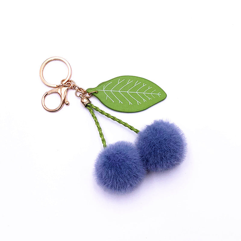 Fruit Key Chain Car Cute Cherry Bag Key Chain Fur Ball Plush Doll Cartoon Pendant Creative Accessories
