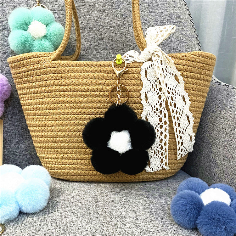 Creative Flower Hair Ball Key Chain Cute Plush Flower Bag Pendant Mobile Phone Accessories Car Key Ring Gift
