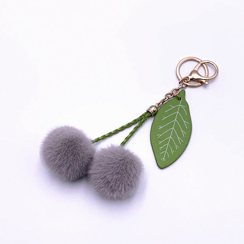 Fruit Key Chain Car Cute Cherry Bag Key Chain Fur Ball Plush Doll Cartoon Pendant Creative Accessories