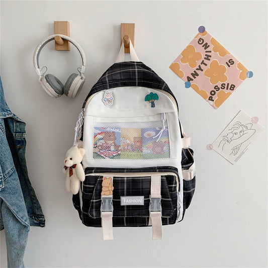 Student Backpack Girl New Japanese Cute Student JK Plaid Schoolbag Hit Color Wild Large Capacity Backpack
