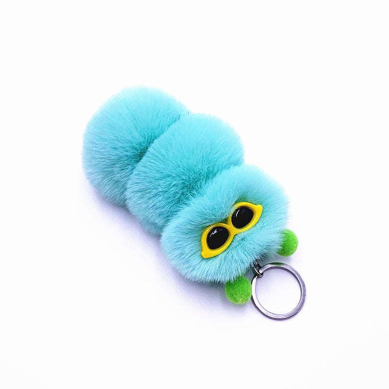 New Cute Caterpillar Key Chain Cute Candy Color Cartoon Plush Bag Pendant Car Key Chain Accessories