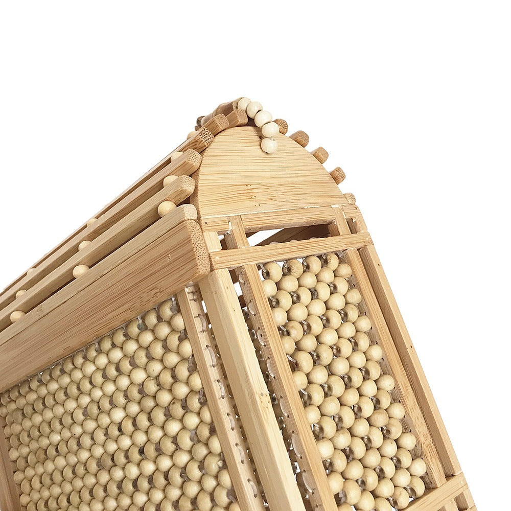 Square Bamboo Bag Summer Hollow Bamboo Beach Bag Fashion Messenger Bag Hand-woven Straw Shoulder Bag