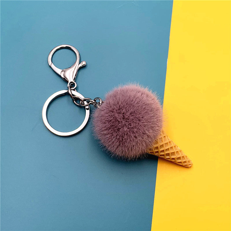 Cartoon Fruit Key Chain Student Cute Bag Pendant Ice Cream Cone Plush Car Key Chain Creative Gift