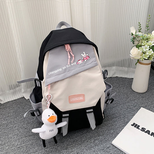 Canvas Contrast Color Schoolbag Girls Ins Style Small Fresh And Simple Literary Backpack High School Student Backpack