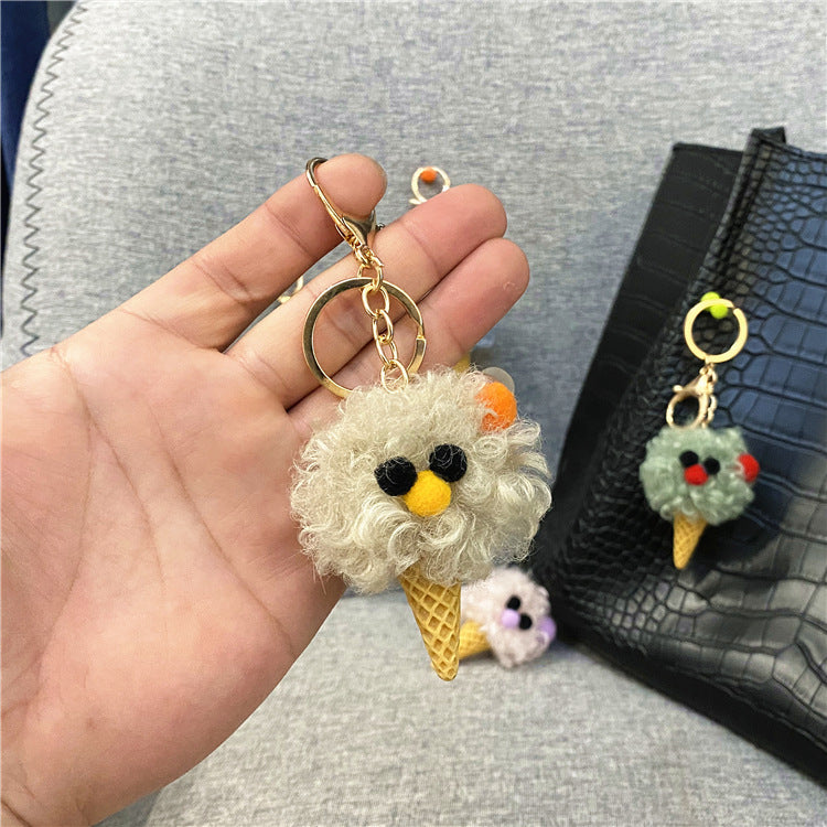 Cute Cartoon Plush Key Chain Ugly Cute Bag Pendant Ice Cream Cone Car Key Chain Mobile Phone Accessories Gift