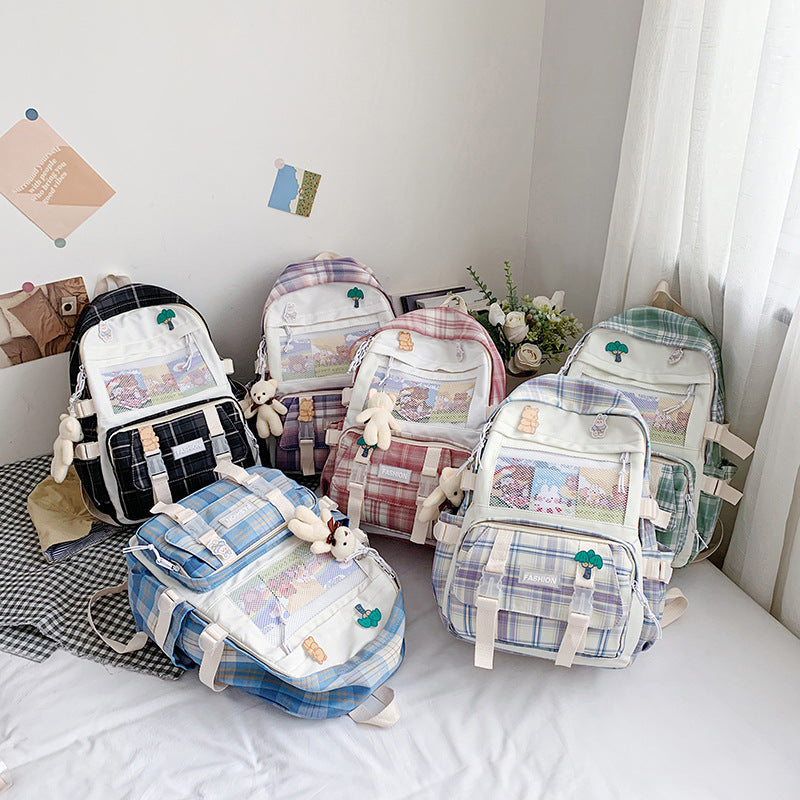 Student Backpack Girl New Japanese Cute Student JK Plaid Schoolbag Hit Color Wild Large Capacity Backpack