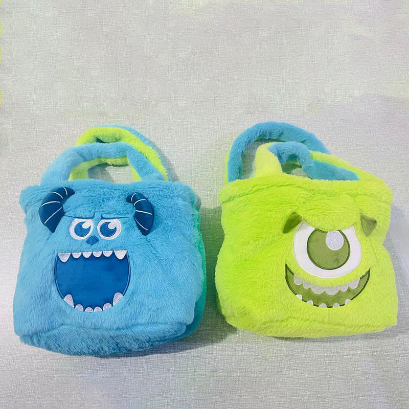 Plush Strawberry Bear Bag Shoulder Bag Handheld Shopping Bag Large Capacity Three Eyed Baby Double Sided Women's Bag Fashion Birthday Gift