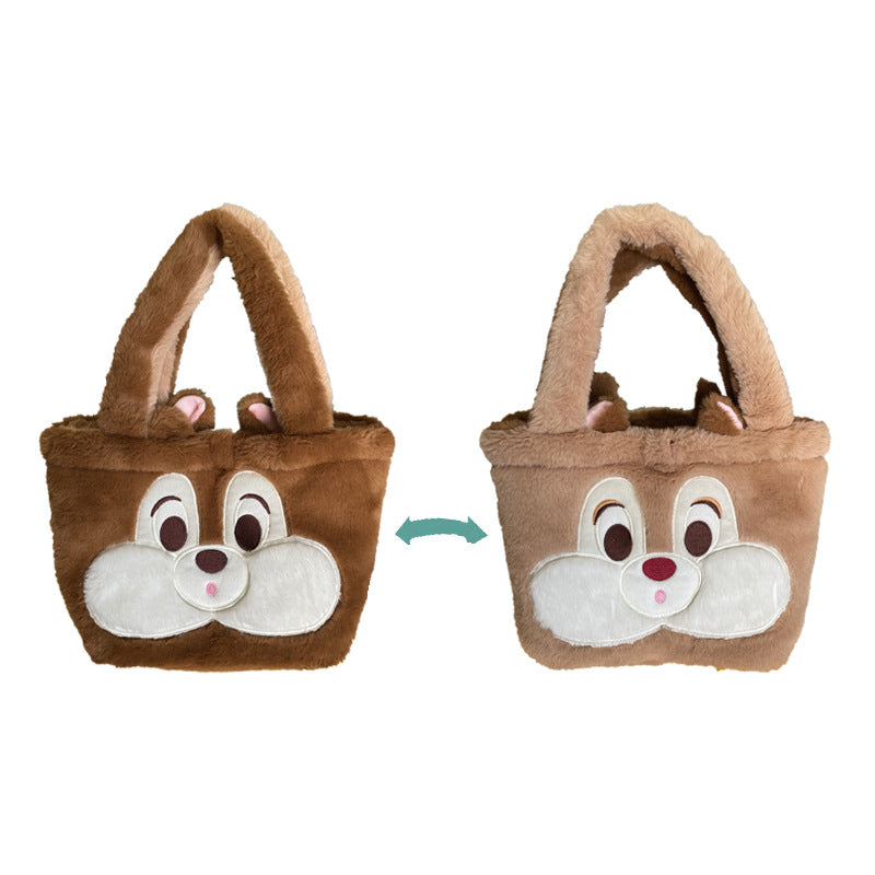 Plush Strawberry Bear Bag Shoulder Bag Handheld Shopping Bag Large Capacity Three Eyed Baby Double Sided Women's Bag Fashion Birthday Gift